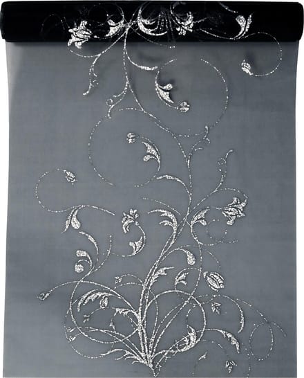 PartyDeco - Organza met print zwart-zilver (9 mtr)