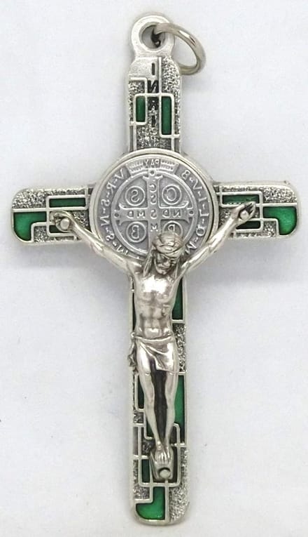 GTBITALY 10.674.31 ms Kruis van Sint Benedictus, Zilver, Emaille, Mozaïek, met 8 cm Ring, Exorcisme, Smaragdgroen