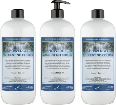 Douchegel No Scent, No Colour 1 liter - set van 3 stuks - met gratis pomp - Showergel