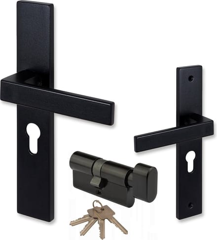 COMBINATIE ELIOT® Deurklink profielcilinder 72mm - mat zwart + knopcilinder zwart 30/30