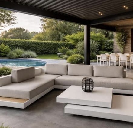 Loungeset Ibiza aluminium met teak afwerking Outdoorinstyle
