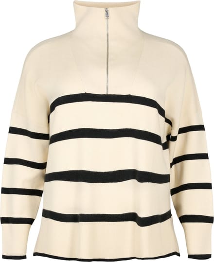 ZIZZI MZOE, L/S, ZIP PULLOVER Dames Blouse - Beige - Maat M (46-48)