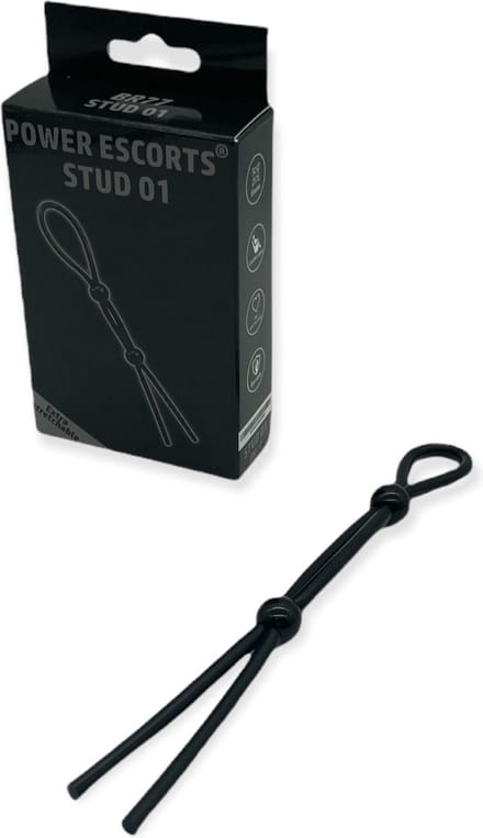 Power Escorts Black Power Stud 01 Verstelbare Cockring - BR77 - Zwart
