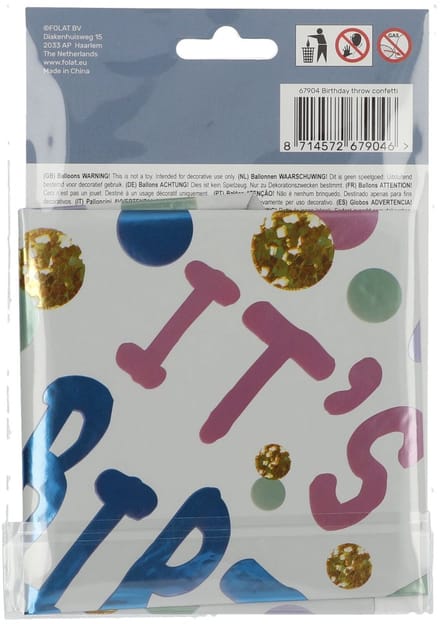 Folat - Folieballon Verjaardag Throw Confetti - 45 cm