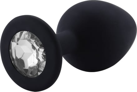 PLGZ - Rosebud Siliconen Anaal Plug - Zwart - Witte Siersteen -Verkrijgbaar in 3 maten Medium