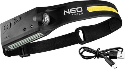 NEO Hoofdlamp met Bewegingssensor LED XPE + COB, oplaadbaar via USB C - Rubber