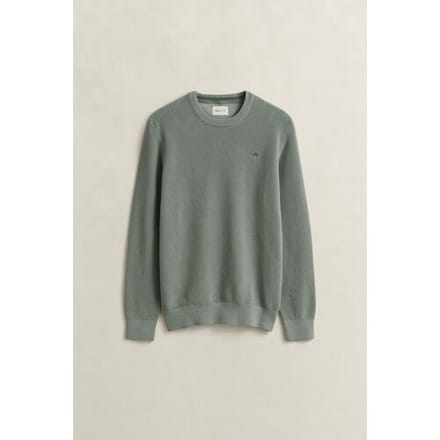 Gant Trui Solid Color Micro Textured Cotton Crew Neck Ceramic Grey / male