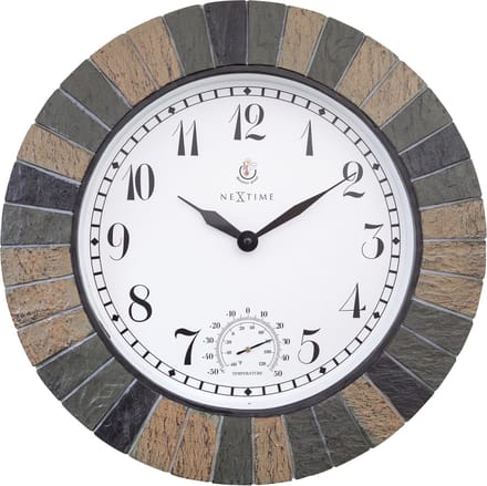 NeXtime Aster Large – Buitenklok – 43.5 cm – Polyresin – Beige – Met thermometer – Weerbestendig
