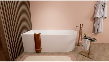 Wiesbaden Zenn hoekbad links 180 x 80 cm acryl mat wit met waste mat wit