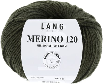 Lang Yarns Merino 120 - 498 donker olijfgroen - Merinowol Garen