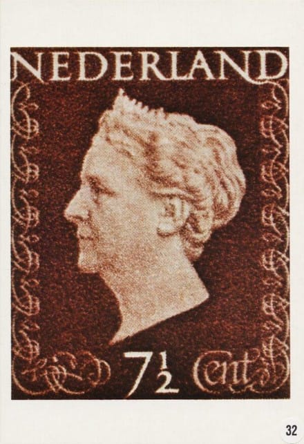 Briefkaart met afbeelding Koningin Wilhelmina postzegel