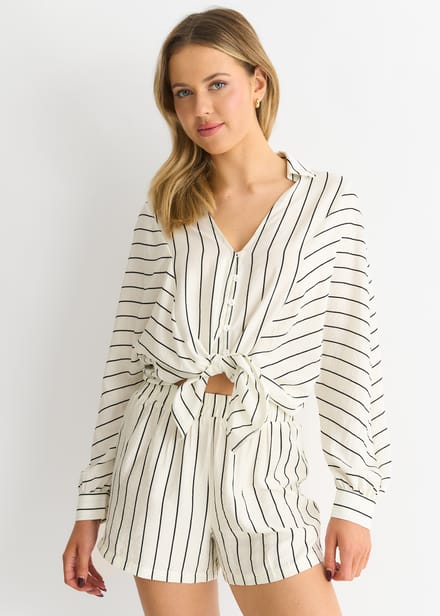 Crème lang mouw Batwing streep shirt