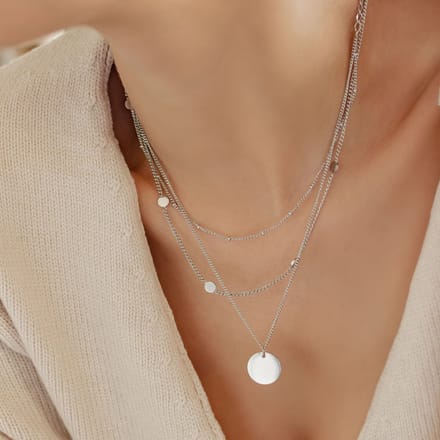 Hey Happiness Laagjes Cirkel – Layer Ketting Set Dames Roestvrij Staal – Set van 2 – Verstelbaar – Zilver