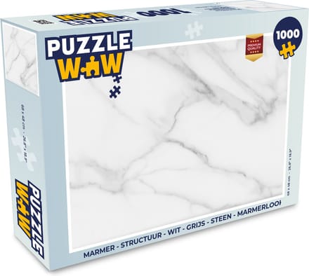 Puzzel Marmer - Structuur - Wit - Grijs - Steen - Marmerlook - Legpuzzel - Puzzel 1000 stukjes volwassenen