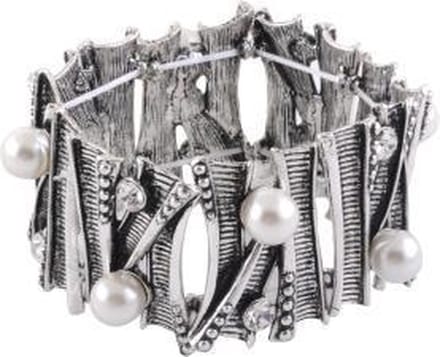 Behave - Armband - Brede Elastische armband met parels en steentjes