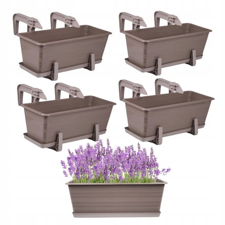 4x Moderne Balkonpot 40cm Beige - Inclusief Onderzetters & Beugels