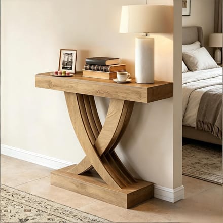 HAUSS SPOLE Consoletafel - Rustieke Sidetable Met X Onderstel - Voor Hal En Woonkamer - MDF - 110 Cm - Bruin