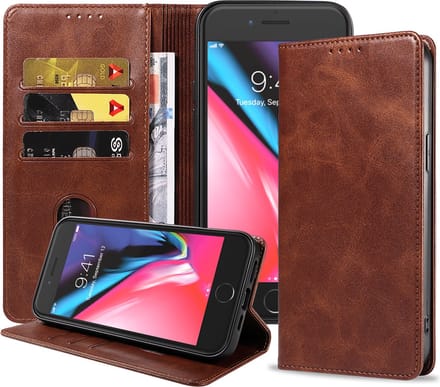 Smartphonica iPhone 7/8 Plus leren hoesje met magnetische sluiting - Donkerbruin geschikt voor Apple iPhone 7 Plus;Apple iPhone 8 Plus