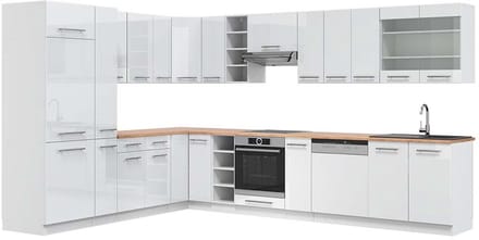 Vicco Hoekkeuken Fame-Line, Wit Hoogglans/Wit, 347 x 257 cm, WB Eik