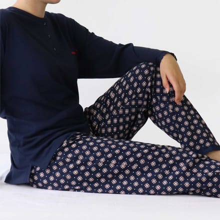Medaillon Dames Pyjama - Polo Sluiting - Navy Blauw - Maat 3XL