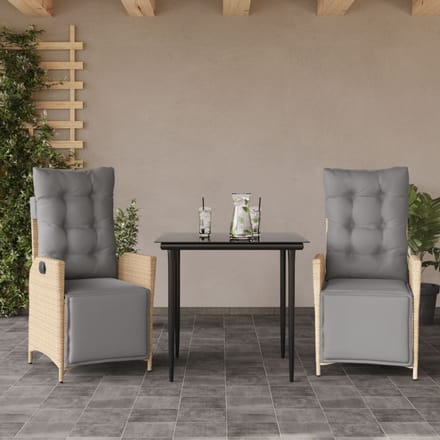 vidaXL - 3-delige - Tuinset - met - kussens - poly - rattan - gemengd - beige