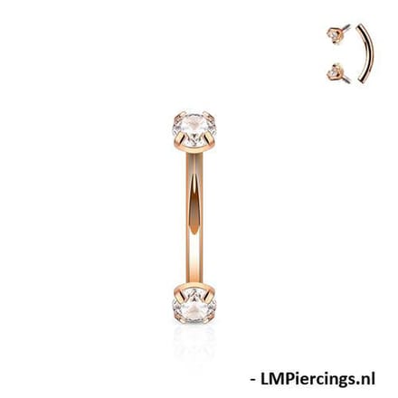 Piercing PVD curve prong 1.2x8x3 -rose goud - LMPiercings