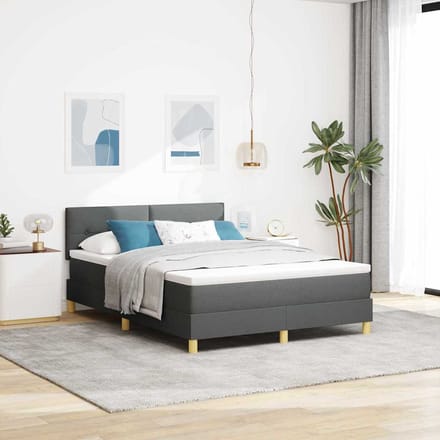 vidaXL - LED - Box - Spring - Bed - met - kussen - Donkergrijs - 140 - x - 190 - cm - Stof