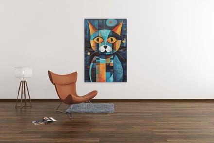Canvas Schilderij Dieren - Abstracte Kat - Portret - Kleurrijk - 120x80x2 cm