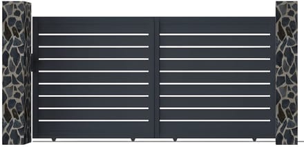 Vente-unique Elektrische opengewerkte aluminium schuifpoort B374 x H180 cm, antraciet - PRIMO