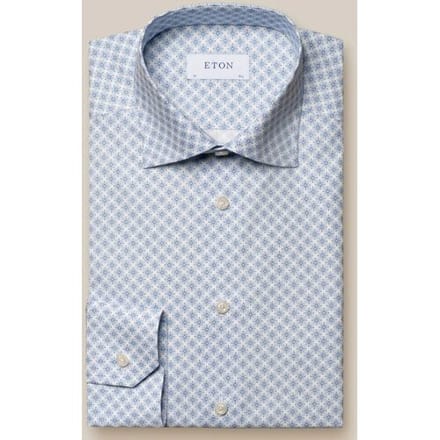 Eton Overhemd Signature Poplin Medallion Pattern Cutaway Collar Blauw / male