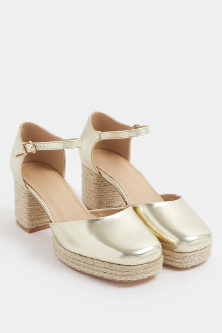 Yours Goudkleurige Espadrille Blokhakken Met Plateauzool In Extra Brede Eeepasvormsize 37EEE