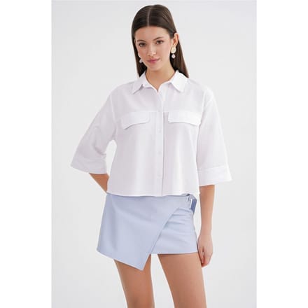 Korte Mouwen Crop Poplin Blouse