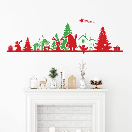 Rode en groene kerstrandsticker - Kerststickers - Feestelijke decoratie - 20x65cm