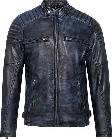 Urban 5884® - Ralph - Biker Jack - Denim Blauw -Heren jas - Lams Leer - Jas - Maat L
