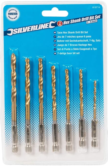 Silverline Boorbitset - Titanium coating - Zeskant schacht - 7-delig - 3 t/m 6,5 mm