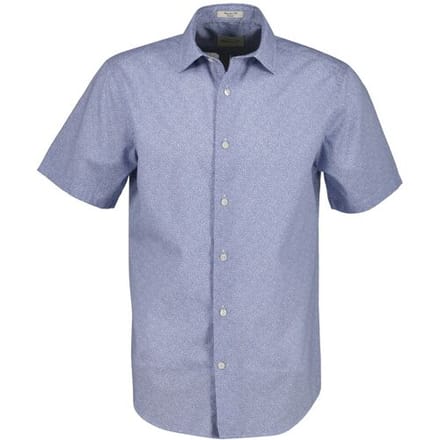 Gant Overhemd Poplin Allover Pattern Short Sleeve Faded Denim / male