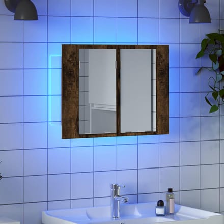 vidaXL - Spiegelkast - LED - 60x12x45 - cm - bewerkt - hout - gerookt - eikenkleurig