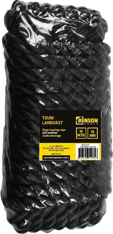 Benson Landvast Touw 16 mm x 15 meter Zwart - Boten touw