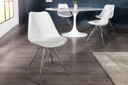 Retro stoel SCANDINAVIA MEESTERSTUK wit met verchroomd stoelframe - 35784