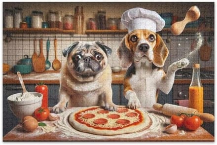 Puzzel Honden Pizza - Legpuzzel - Familie Activiteit - Kleurgecodeerde Achterkant - 1000 Stukjes - Grappig