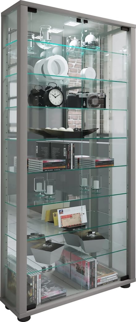Houten vitrinekast Verzamelvitrine Staande vitrinekast Lumo Maxi spiegel