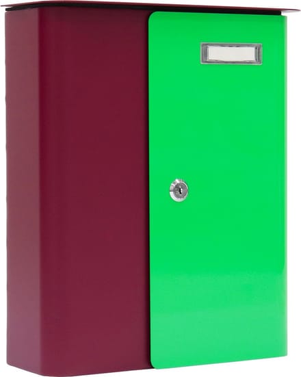 Rottner Brievenbus Splashy Bordeaux Rood met Neon Groene Deur - 35,7x29,5x10cm