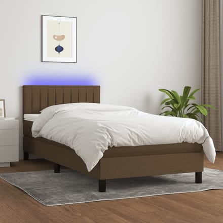 vidaXL - Boxspring - met - matras - en - LED - stof - donkerbruin - 90x190 - cm