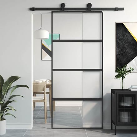 vidaXL - Schuifdeur - 90x205 - cm - gehard - glas - en - aluminium - zwart