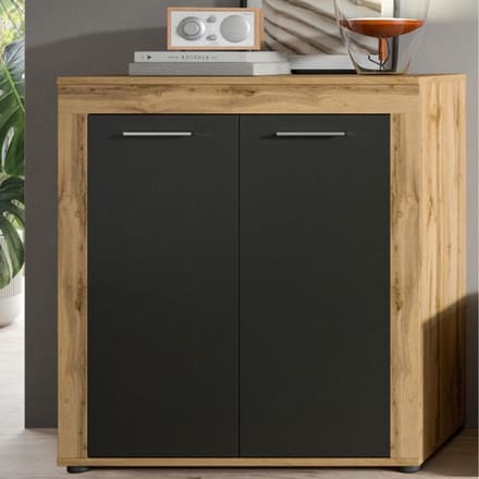 Dressoir Jam - 80x35x88cm - 2 Deuren - Wotan Eik/antraciet