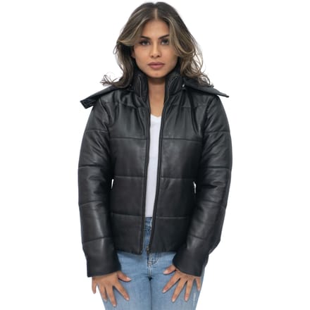 Dames puffer leren bomberjack-Ajax