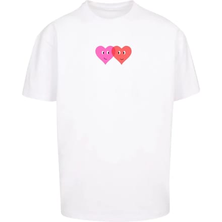 Merchcode - Hugs & Love Two Hearts Heavy Oversize Heren Tshirt - XL - Wit
