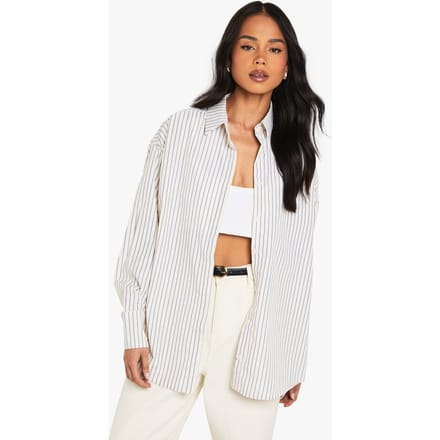 boohoo Dames Oversized Fijn Gestreept Overhemd | Stone | Maat: 6