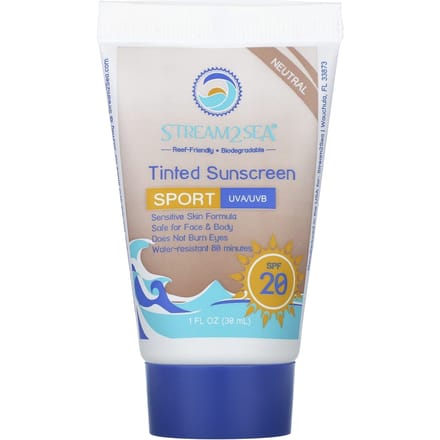 Stream2Sea, Tinted Sunscreen, Sports, Spf 20, Neutral, 30Ml(1Fl Oz) white