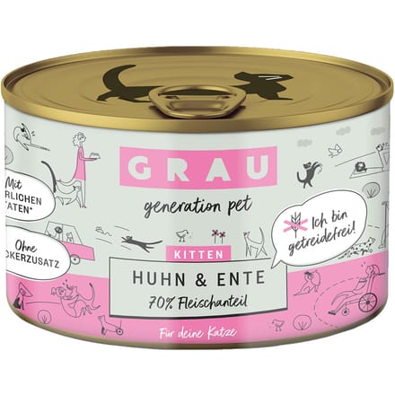 6x200g Kitten Kip/Eend Bliksmulpotjes Grau Kattenvoer